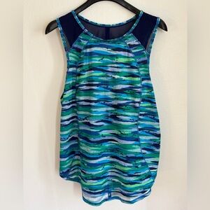 Lululemon Sculpt Tank Top Womens Size 12 Mesh Cut Out Blue Green Seven Wonders